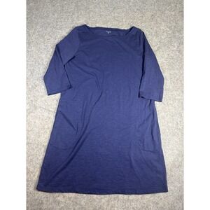 Garnet Hill Blue 100% Cotton 3/4 Sleeve T Shirt Dress Women's 12 Casual Boho EUC